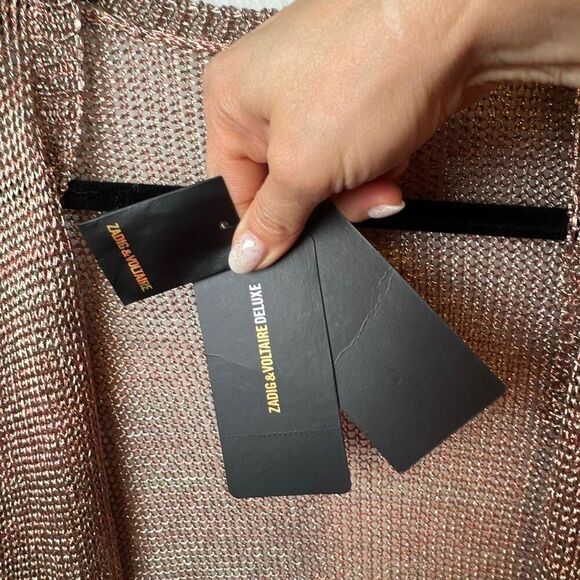 Zadig & Voltaire Miliz Deluxe Metallic Knit Open Cardigan Coral Pink Size M - Picture 10 of 13